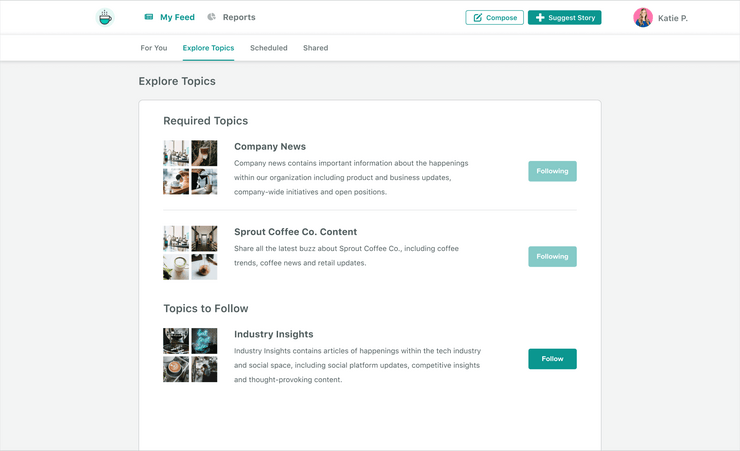 A screenshot of the feed in Sprout's Employee Advocacy platform