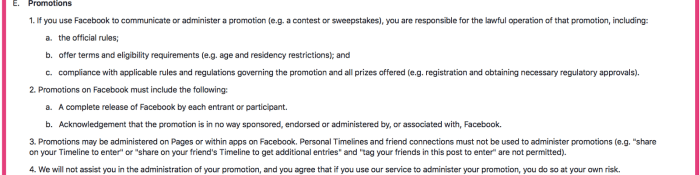 Facebook's rules for running contests on the platform.