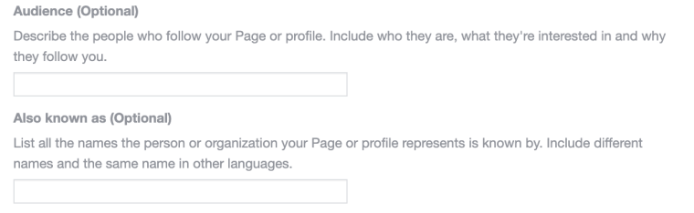 Adding audience information and also known as names for Facebook verification