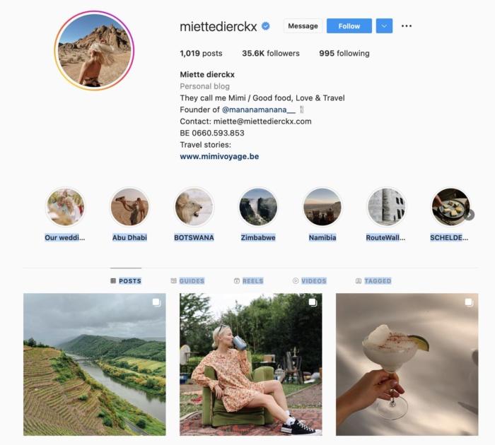 Instagram Influencer Miette Dierckx's page. 