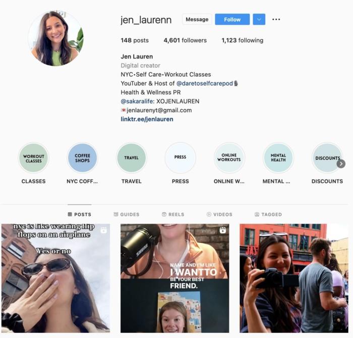 Instagram Influencer Jen Lauren's page. 