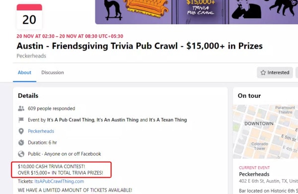 facebook event offer example