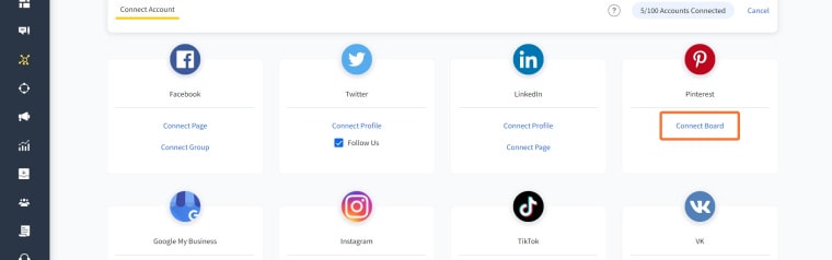 SocialPilot connect Pinterest Boards