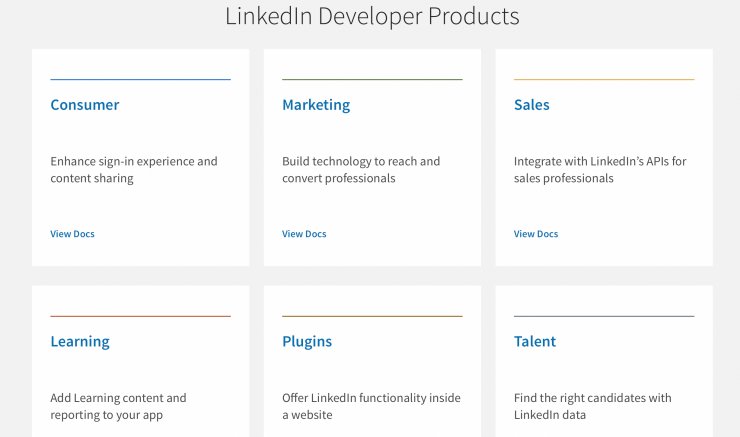 list of linkedin developer products