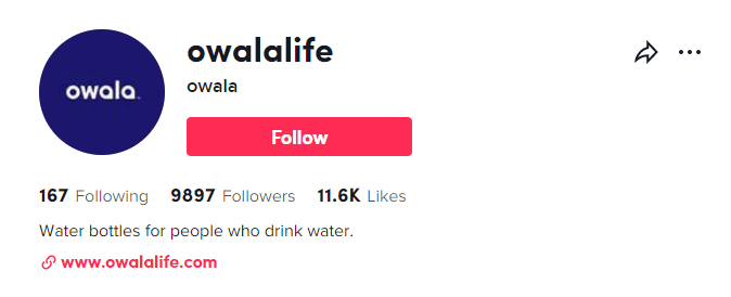 Owala's TikTok account includes a great social media bio.