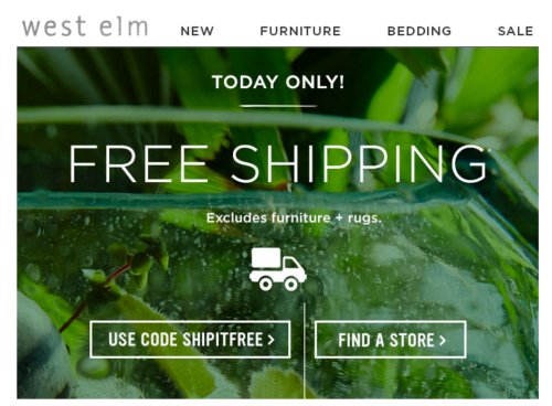 One customer delight idea is by offering free shipping like this example from West Elm.